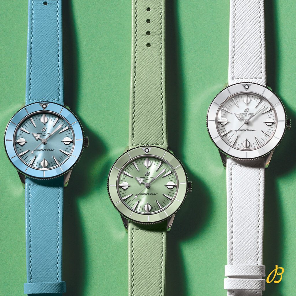 The New Breitling Superocean '57 Pastel Paradise Collection. Click the image to shop now.
